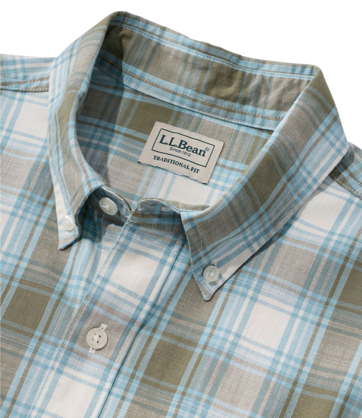 L.L.Bean Men's Comfort Stretch® Chambray Shirt, Traditional Untucked Fit, Long-Sleeve, Print Camel Brown