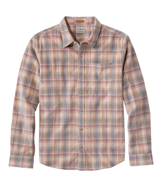 L.L.Bean Men's Sunwashed Corduroy Shirt, Slightly Fitted Untucked Fit, Plaid Faded Redwood