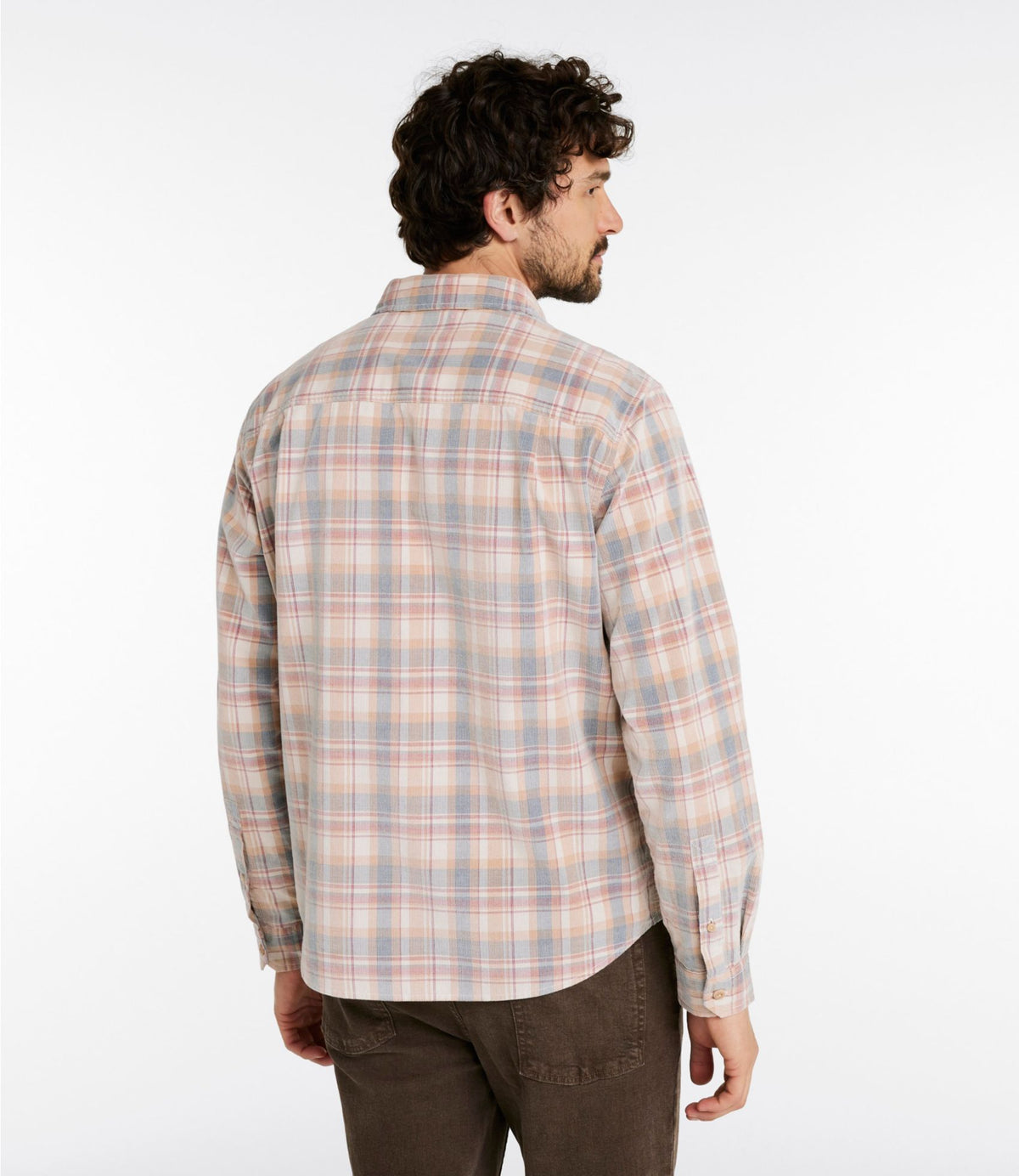 L.L.Bean Men's Sunwashed Corduroy Shirt, Slightly Fitted Untucked Fit, Plaid Faded Redwood