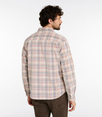 L.L.Bean Men's Sunwashed Corduroy Shirt, Slightly Fitted Untucked Fit, Plaid Faded Redwood