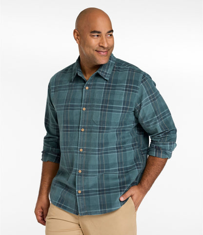 L.L.Bean Men's Sunwashed Corduroy Shirt, Slightly Fitted Untucked Fit, Plaid Faded Redwood