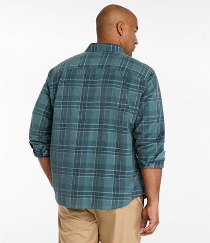 L.L.Bean Men's Sunwashed Corduroy Shirt, Slightly Fitted Untucked Fit, Plaid Faded Redwood