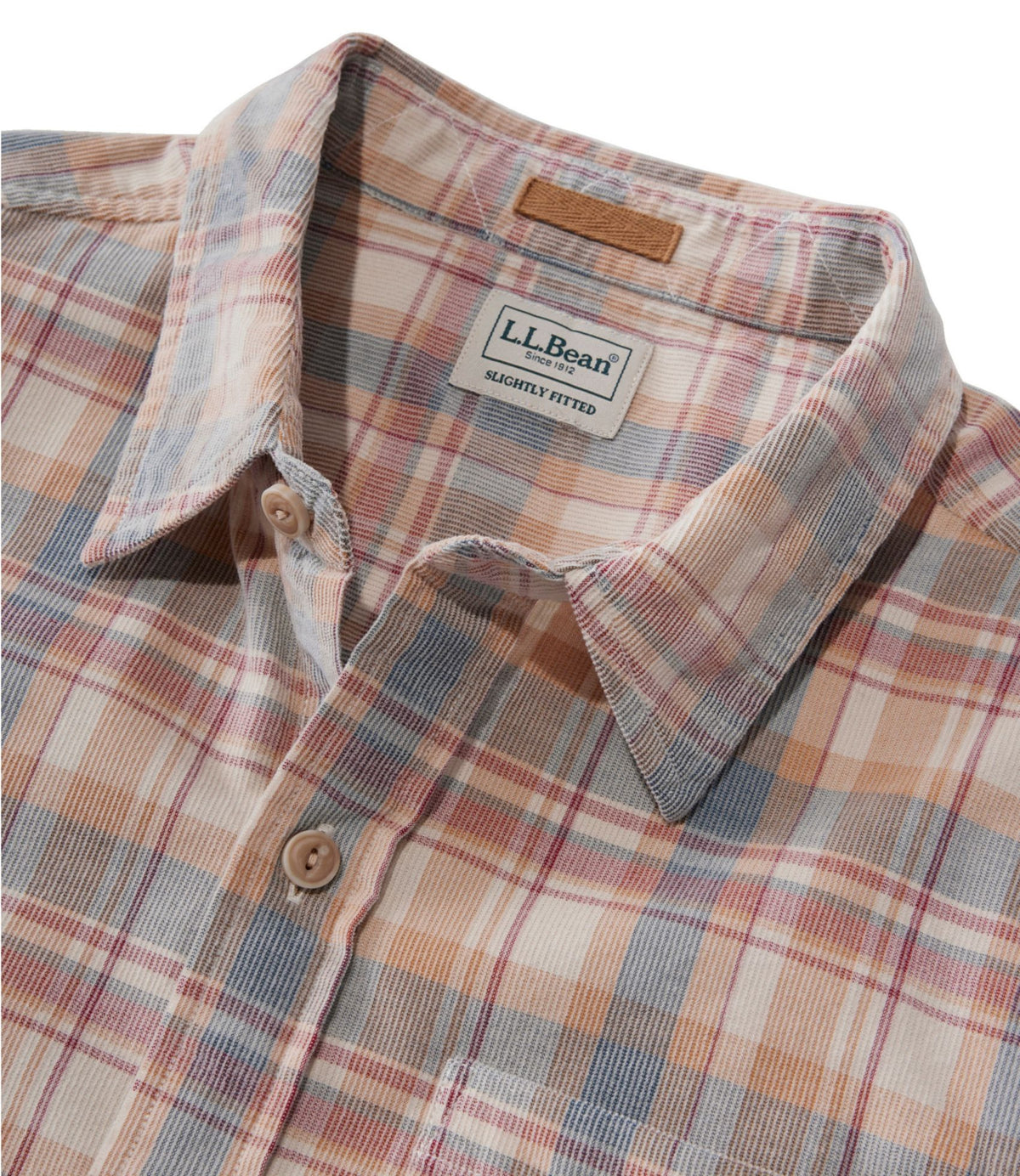 L.L.Bean Men's Sunwashed Corduroy Shirt, Slightly Fitted Untucked Fit, Plaid Faded Redwood