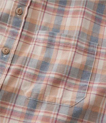 L.L.Bean Men's Sunwashed Corduroy Shirt, Slightly Fitted Untucked Fit, Plaid Faded Redwood