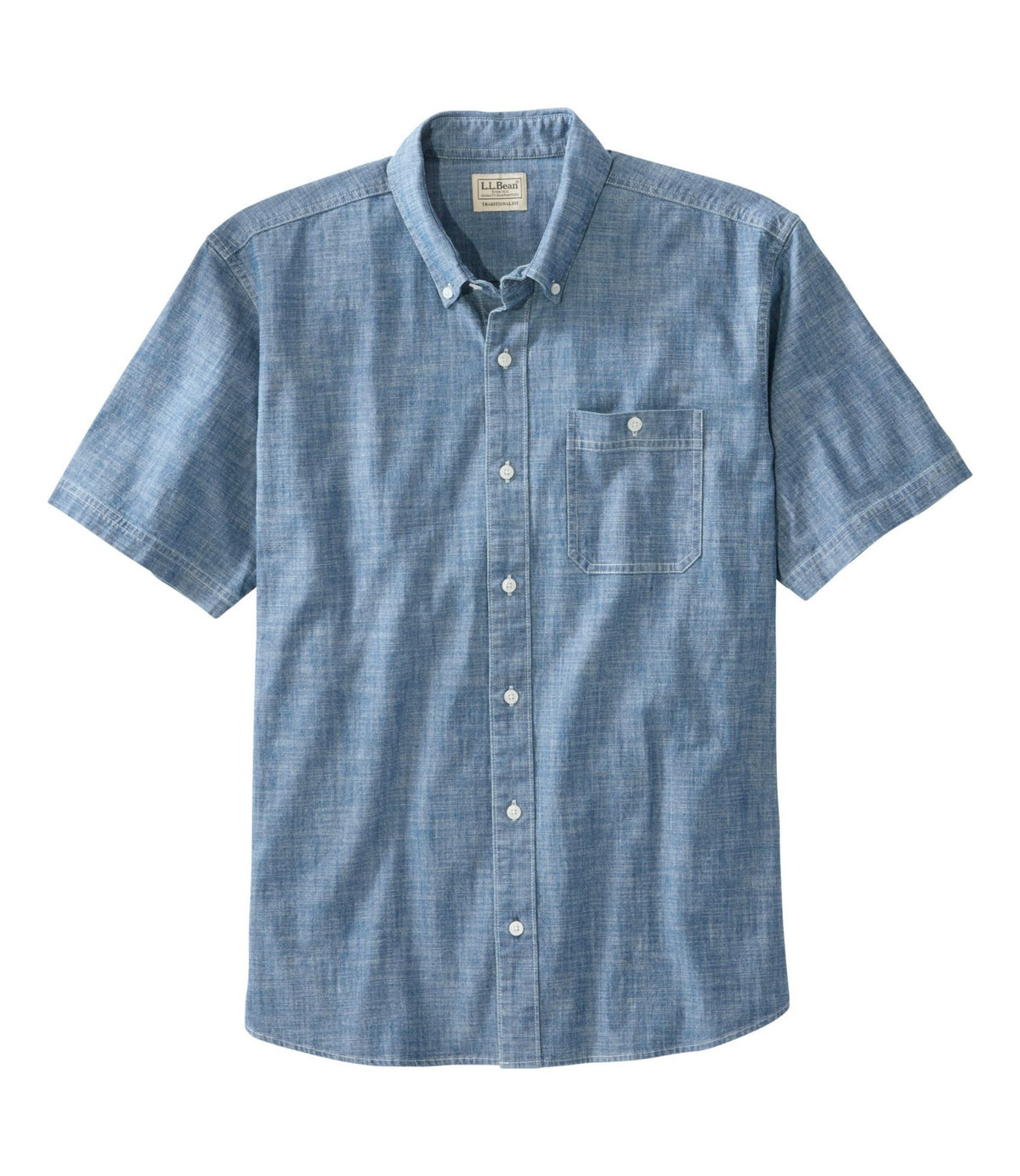 L.L.Bean Men's Comfort Stretch® Chambray Shirt, Traditional Untucked Fit, Short-Sleeve