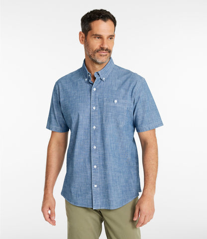 L.L.Bean Men's Comfort Stretch® Chambray Shirt, Traditional Untucked Fit, Short-Sleeve