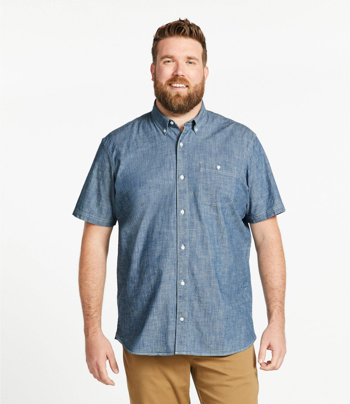 L.L.Bean Men's Comfort Stretch® Chambray Shirt, Traditional Untucked Fit, Short-Sleeve