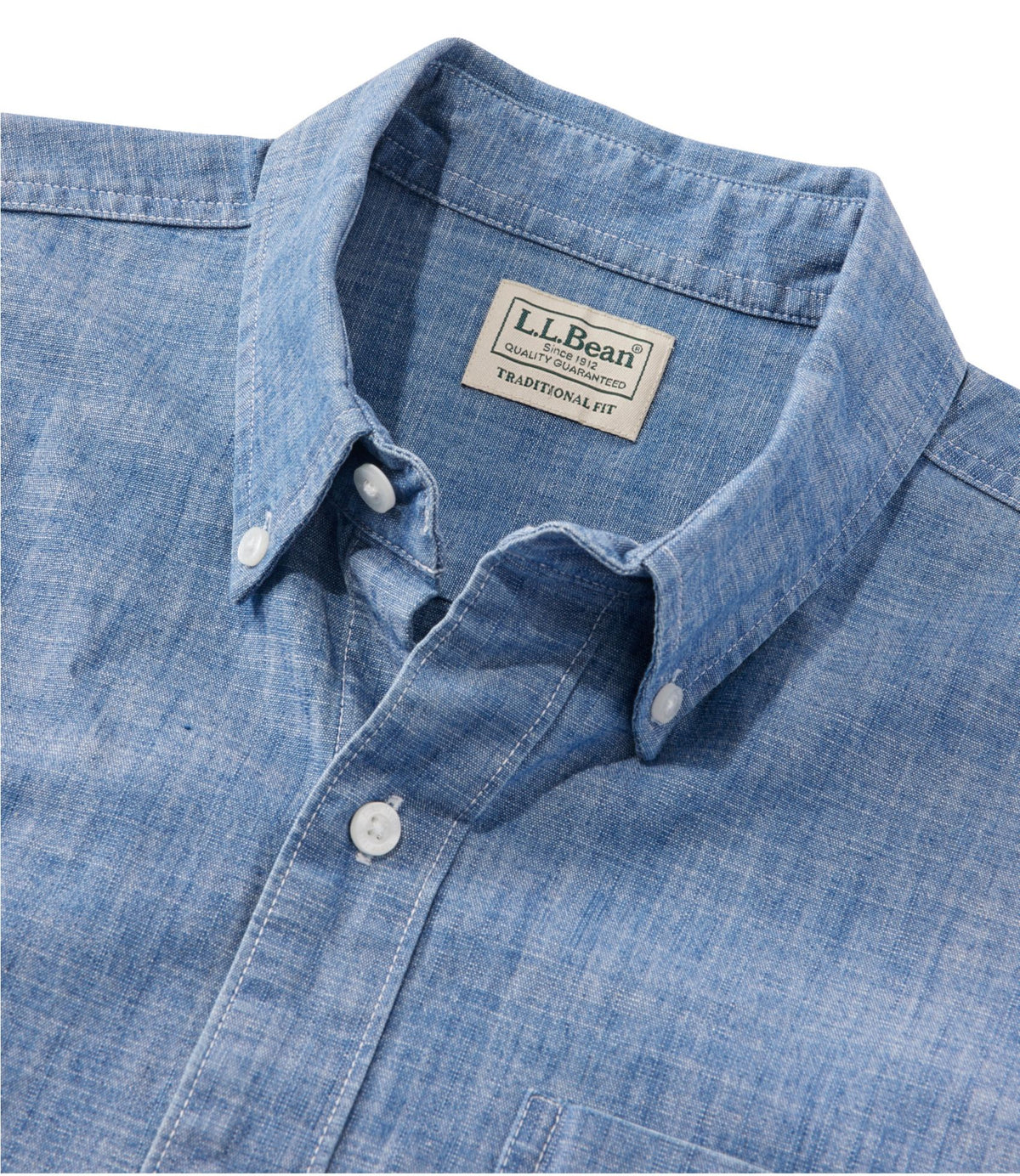 L.L.Bean Men's Comfort Stretch® Chambray Shirt, Traditional Untucked Fit, Short-Sleeve