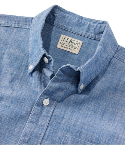 L.L.Bean Men's Comfort Stretch® Chambray Shirt, Traditional Untucked Fit, Short-Sleeve