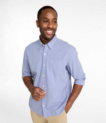 L.L.Bean Men's Comfort Stretch Performance® Seersucker Shirt, Long-Sleeve, Slightly Fitted Untucked Fit, Plaid Pale Rose