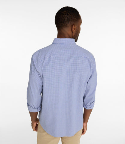 L.L.Bean Men's Comfort Stretch Performance® Seersucker Shirt, Long-Sleeve, Slightly Fitted Untucked Fit, Plaid Pale Rose