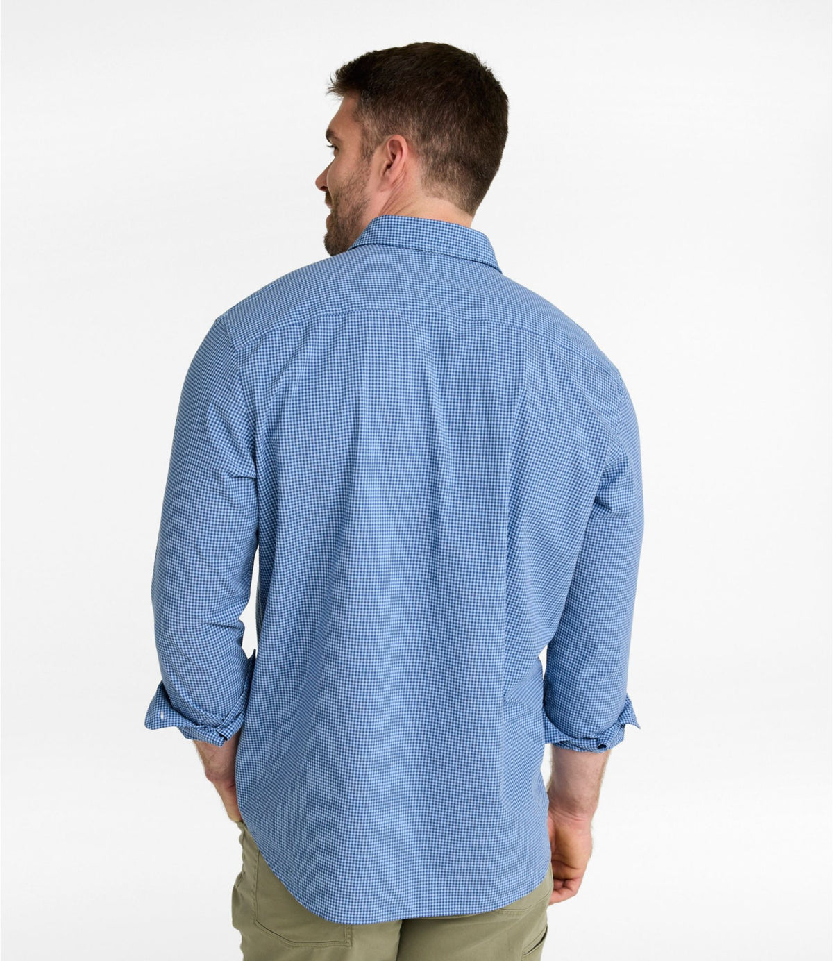 L.L.Bean Men's Comfort Stretch Performance® Seersucker Shirt, Long-Sleeve, Slightly Fitted Untucked Fit, Plaid Pale Rose