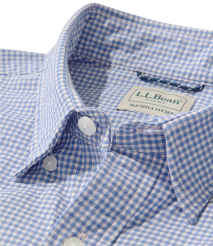 L.L.Bean Men's Comfort Stretch Performance® Seersucker Shirt, Long-Sleeve, Slightly Fitted Untucked Fit, Plaid Pale Rose
