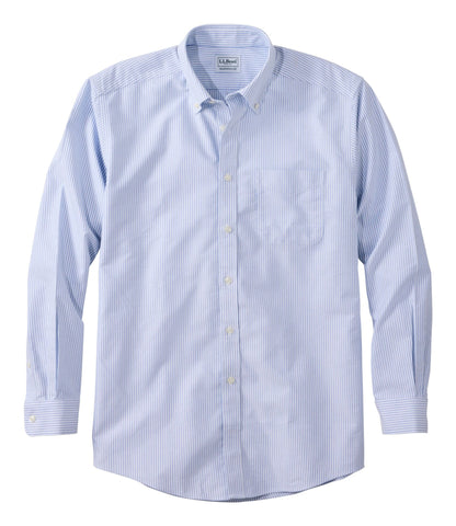 L.L.Bean Men's Wrinkle-Free Classic Oxford Cloth Shirt, Traditional Fit University Stripe French Blue