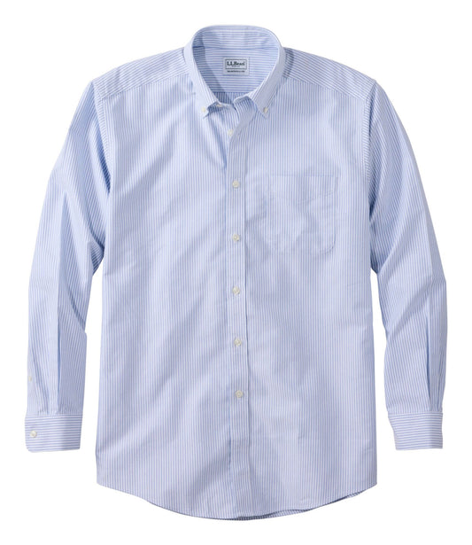 L.L.Bean Men's Wrinkle-Free Classic Oxford Cloth Shirt, Traditional Fit University Stripe French Blue