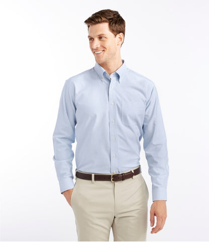L.L.Bean Men's Wrinkle-Free Classic Oxford Cloth Shirt, Traditional Fit University Stripe French Blue