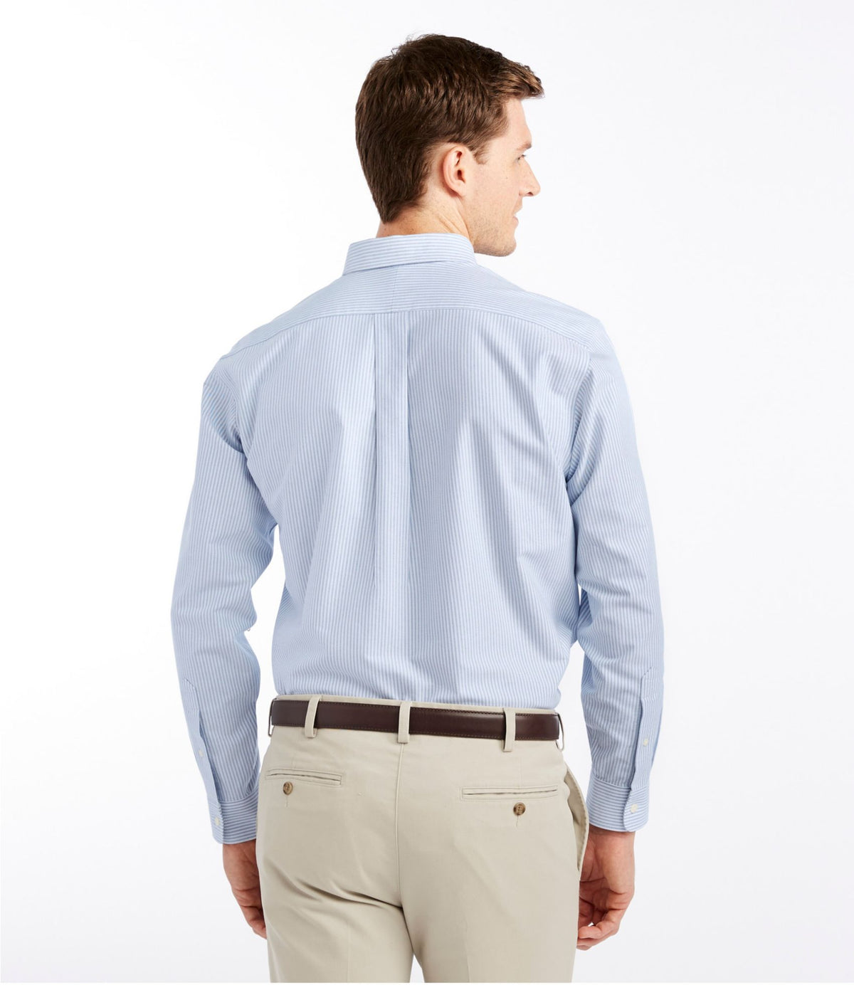 L.L.Bean Men's Wrinkle-Free Classic Oxford Cloth Shirt, Traditional Fit University Stripe French Blue