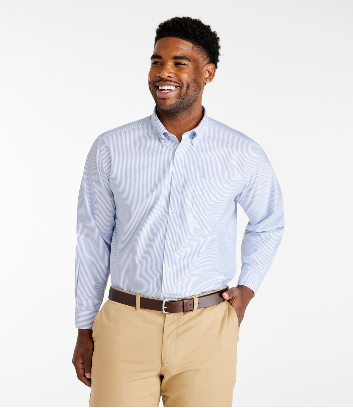 L.L.Bean Men's Wrinkle-Free Classic Oxford Cloth Shirt, Traditional Fit University Stripe French Blue