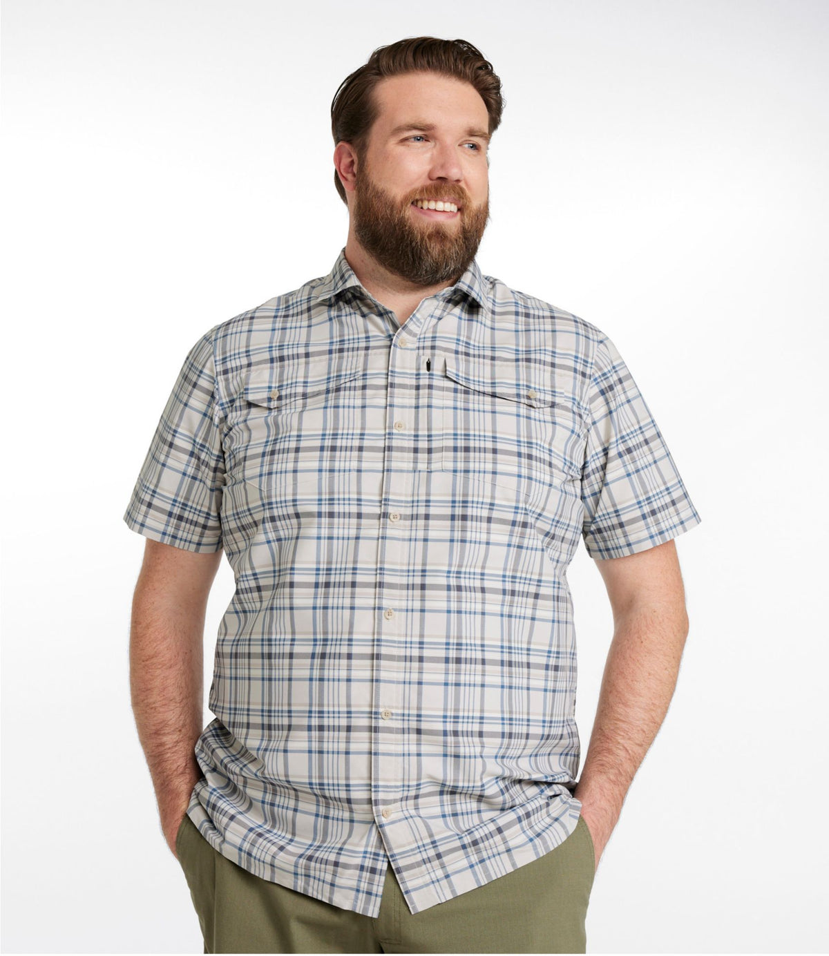 L.L.Bean Men's SunSmart® Cool Weave Shirt Short-Sleeve Evergreen/Iron