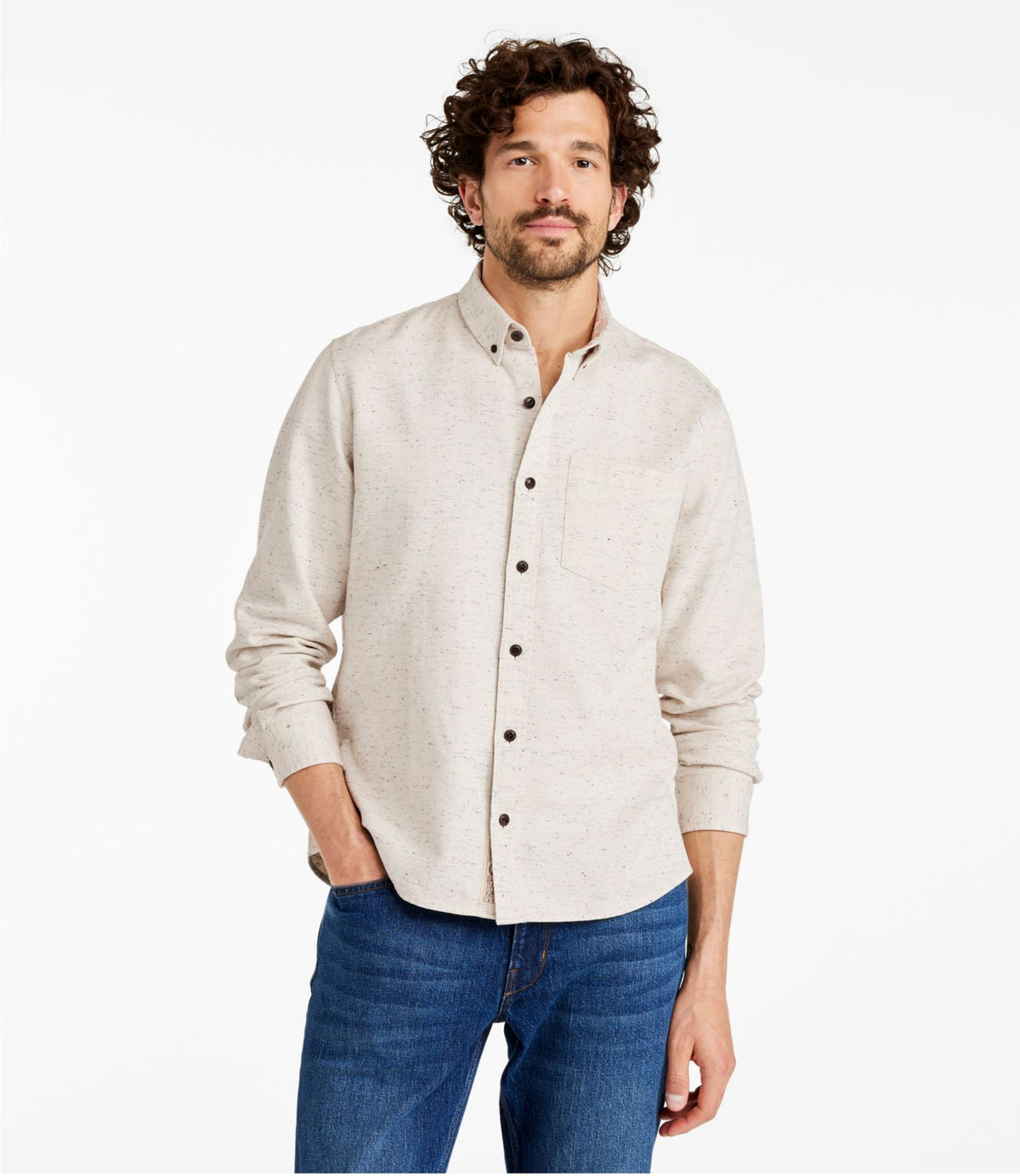 L.L.Bean Men's Signature Donegal Woven Shirt, Long-Sleeve Cream