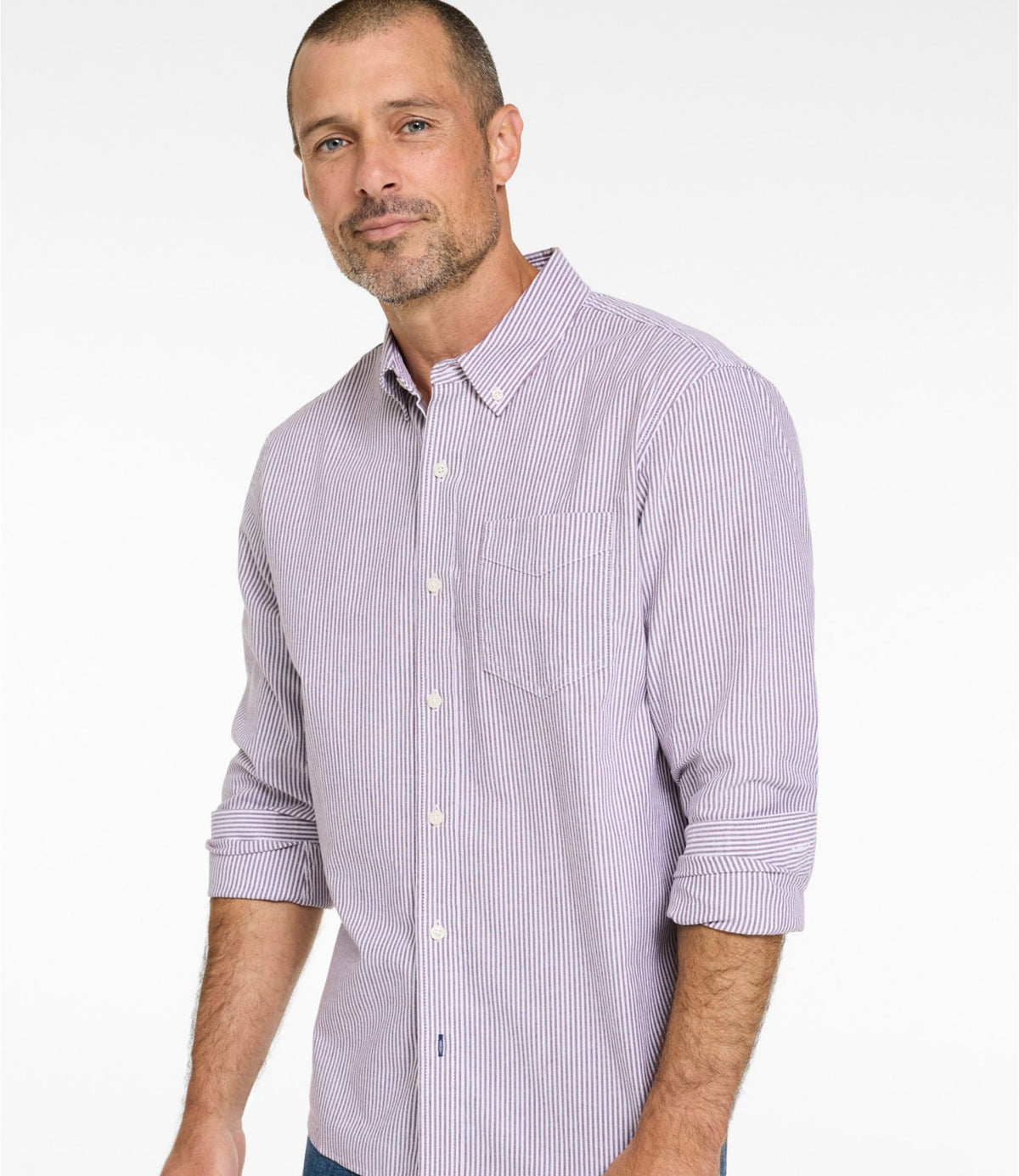 L.L.Bean Men's Comfort Stretch Oxford Shirt, Slightly Fitted Untucked Fit, Stripe