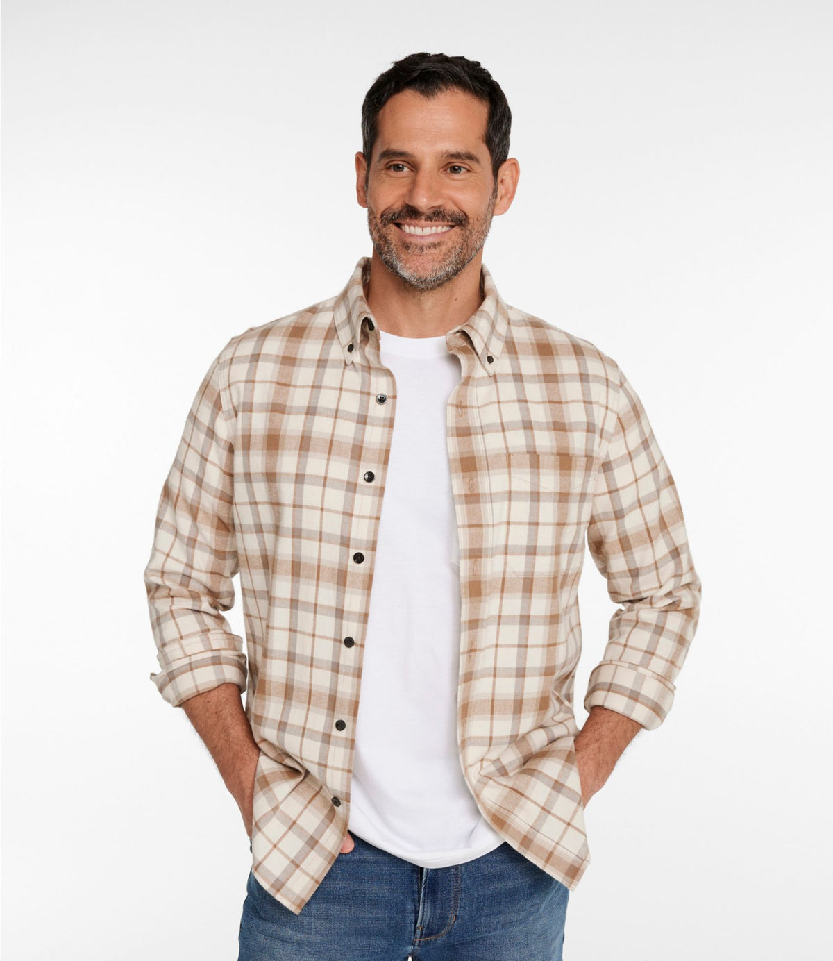 L.L.Bean Men's Scotch Plaid Flannel Shirt, Slim Fit Bean of Freeport Natural
