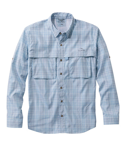 L.L.Bean Men's Tropicwear Shirt, Plaid Long-Sleeve Surf Blue