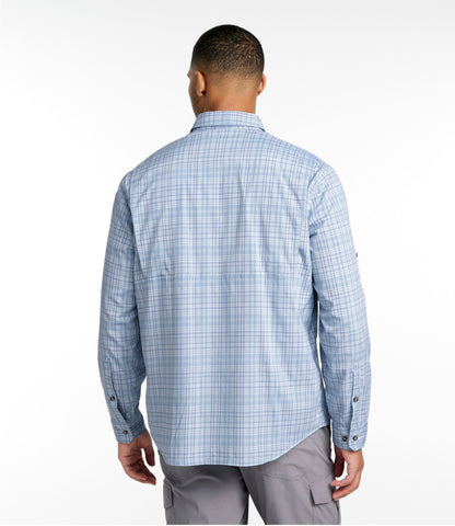 L.L.Bean Men's Tropicwear Shirt, Plaid Long-Sleeve Surf Blue