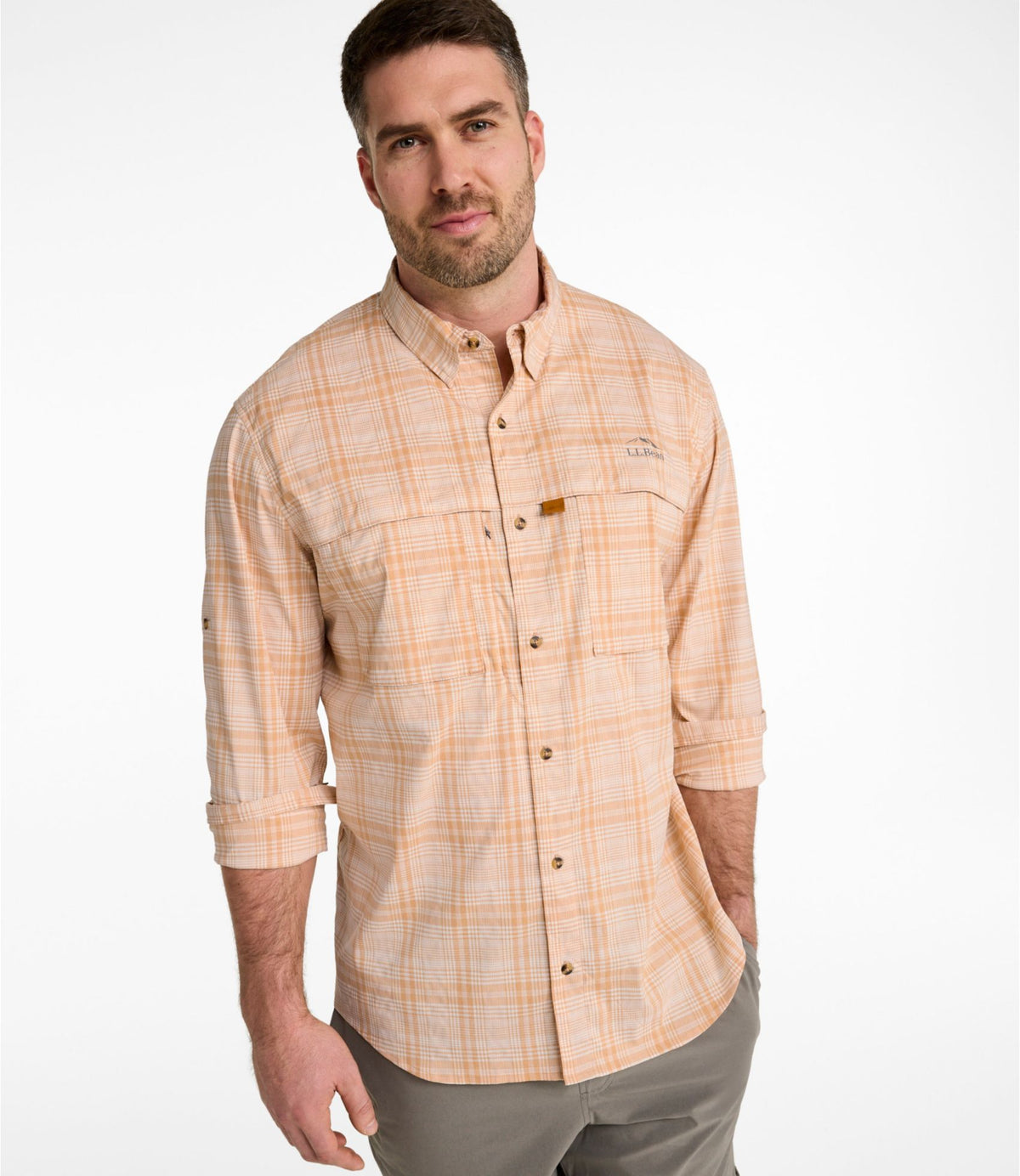 L.L.Bean Men's Tropicwear Shirt, Plaid Long-Sleeve Surf Blue