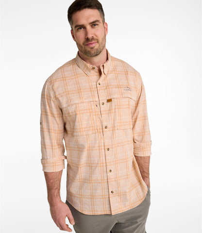 L.L.Bean Men's Tropicwear Shirt, Plaid Long-Sleeve Surf Blue