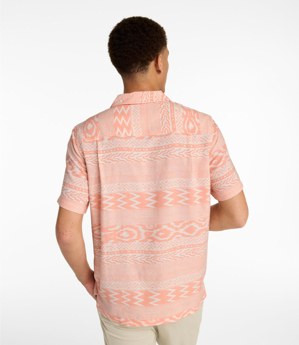 L.L.Bean Men's Sunwashed Summer Shirt, Slightly Fitted Untucked Fit Camel Brown Stripe