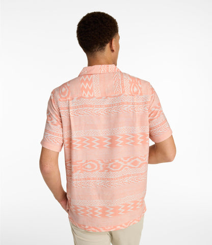 L.L.Bean Men's Sunwashed Summer Shirt, Slightly Fitted Untucked Fit Camel Brown Stripe