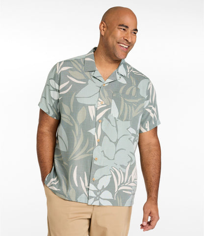 L.L.Bean Men's Sunwashed Summer Shirt, Slightly Fitted Untucked Fit Camel Brown Stripe