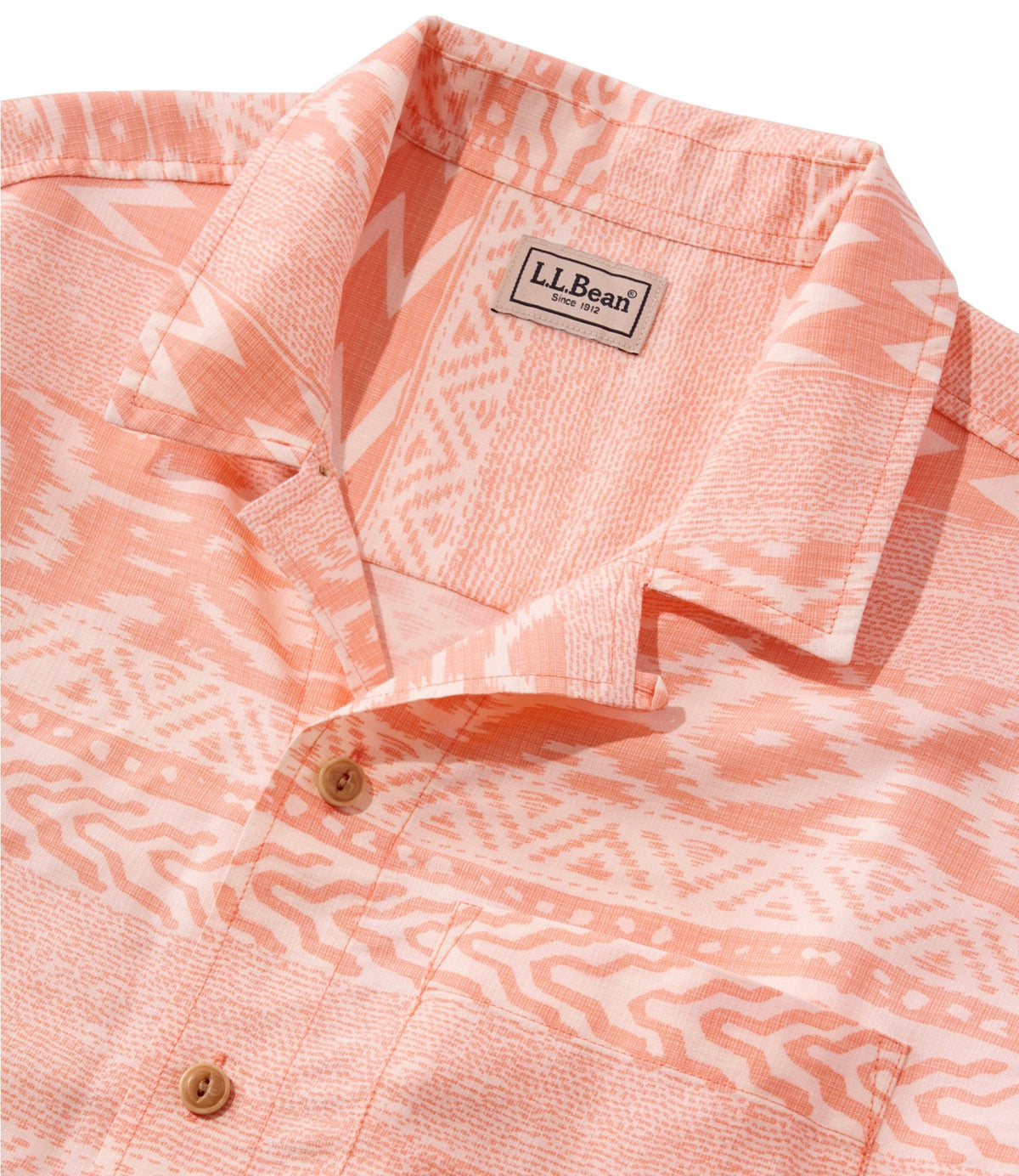 L.L.Bean Men's Sunwashed Summer Shirt, Slightly Fitted Untucked Fit Camel Brown Stripe
