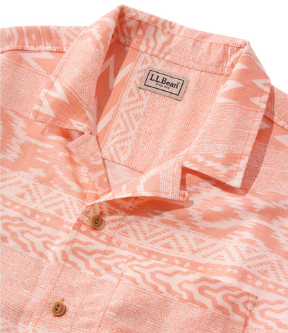L.L.Bean Men's Sunwashed Summer Shirt, Slightly Fitted Untucked Fit Camel Brown Stripe