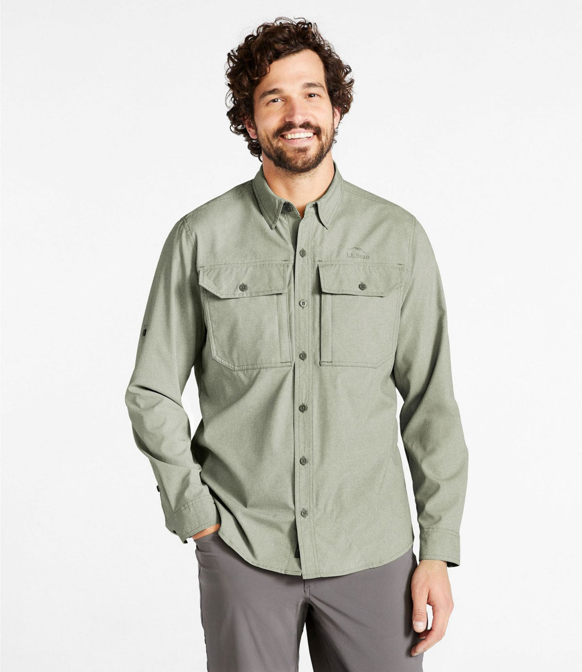L.L.Bean Men's No Fly Zone Shirt, Long-Sleeve Deep Olive