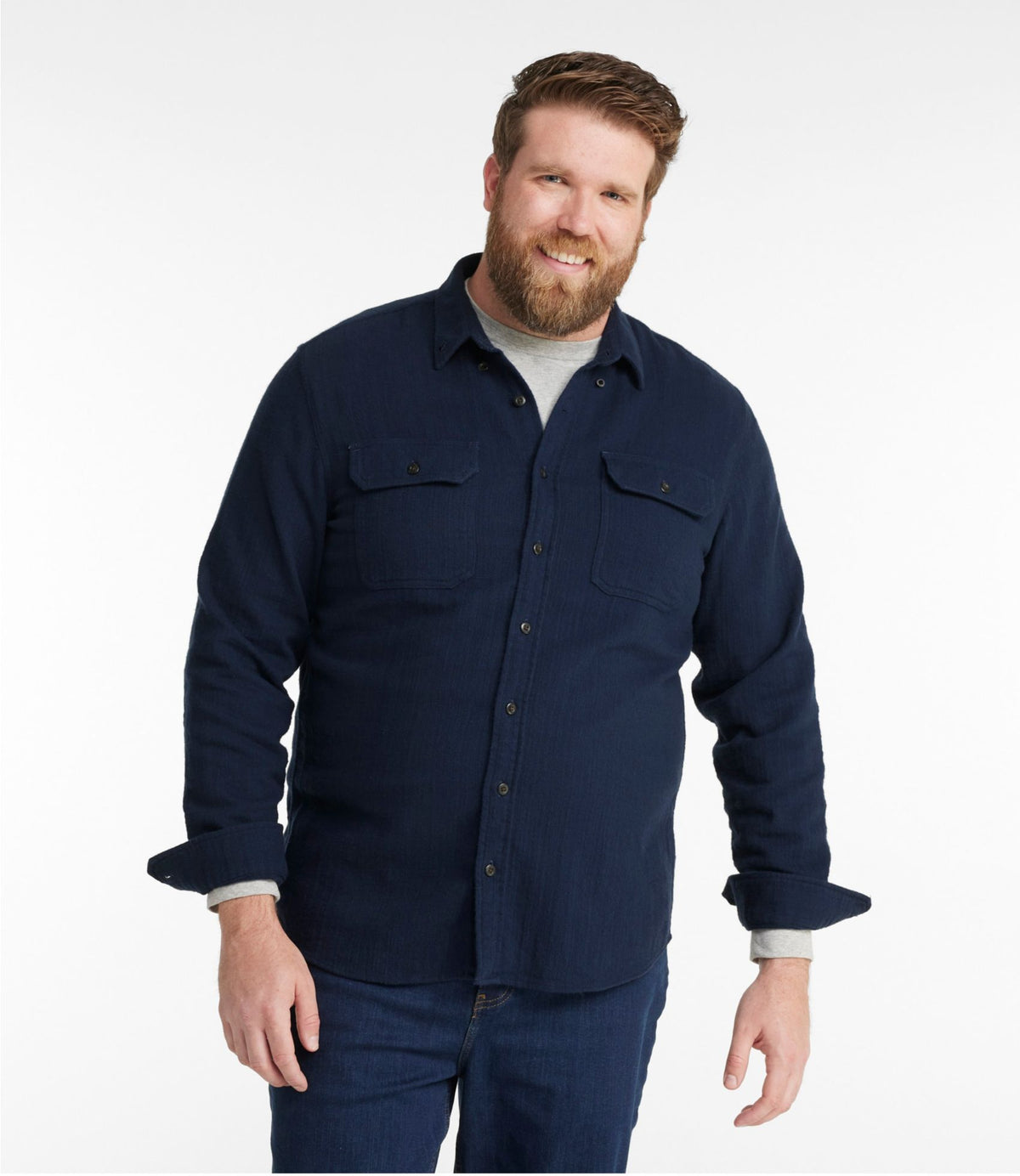 L.L.Bean Men's 1912 Field Flannel Shirt, Slightly Fitted Untucked Fit Classic Navy