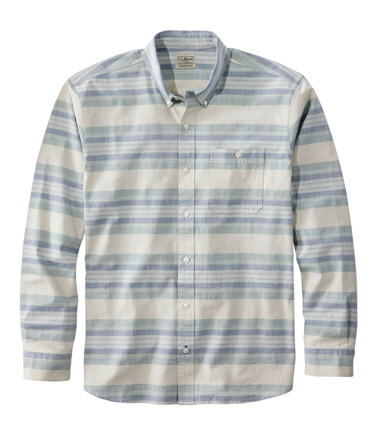 L.L.Bean Men's Comfort Stretch Chambray Shirt, Traditional Untucked Fit, Long-Sleeve, Stripe