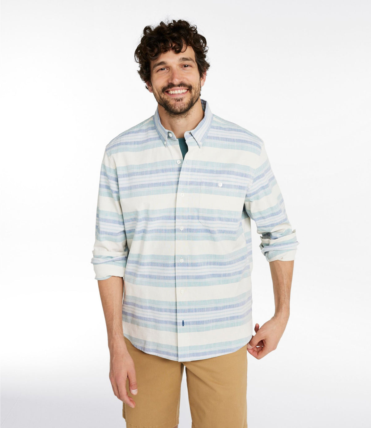 L.L.Bean Men's Comfort Stretch Chambray Shirt, Traditional Untucked Fit, Long-Sleeve, Stripe