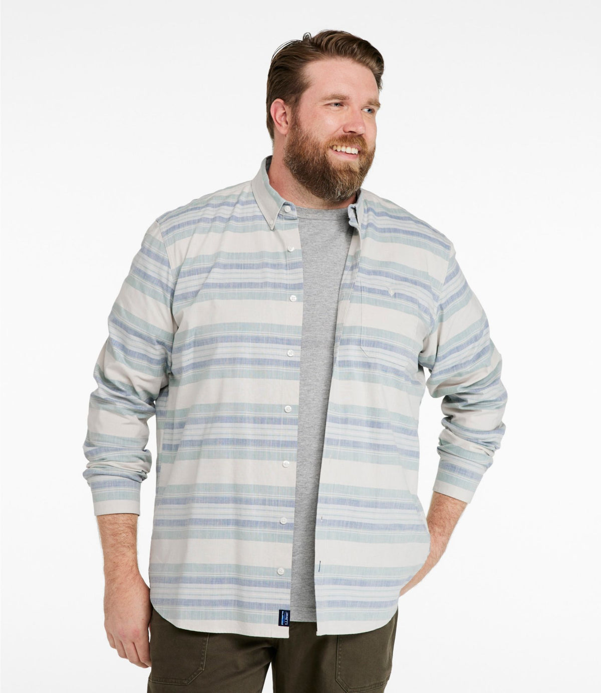 L.L.Bean Men's Comfort Stretch Chambray Shirt, Traditional Untucked Fit, Long-Sleeve, Stripe