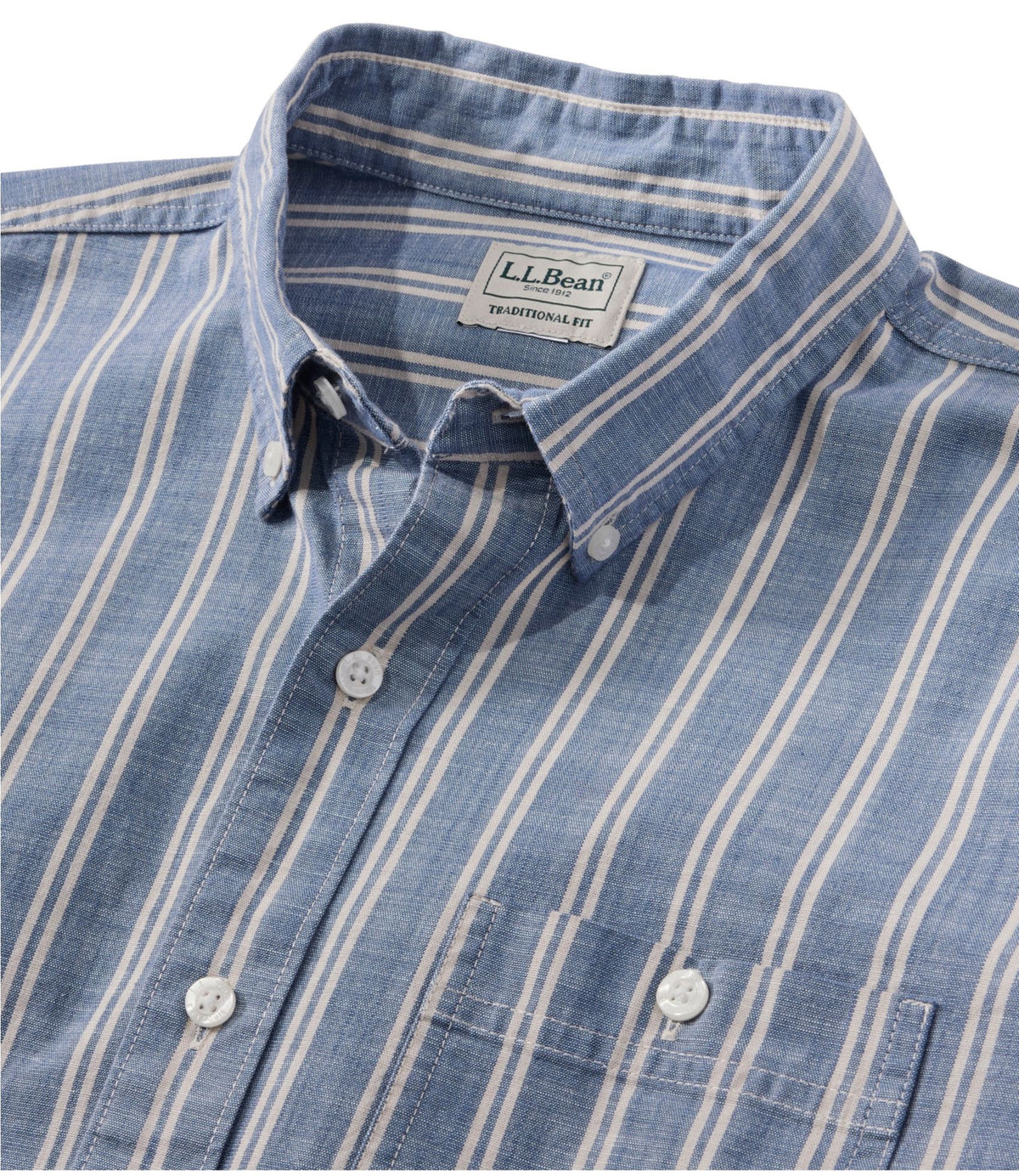 L.L.Bean Men's Comfort Stretch Chambray Shirt, Traditional Untucked Fit, Long-Sleeve, Stripe