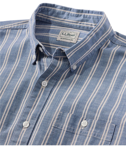 L.L.Bean Men's Comfort Stretch Chambray Shirt, Traditional Untucked Fit, Long-Sleeve, Stripe