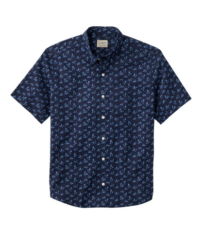 L.L.Bean Men's Comfort Stretch Performance® Shirt, Short-Sleeve, Slightly Fitted Untucked Fit, Print Classic Navy Ducks