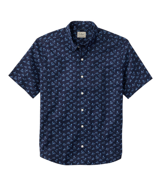 L.L.Bean Men's Comfort Stretch Performance® Shirt, Short-Sleeve, Slightly Fitted Untucked Fit, Print Classic Navy Ducks