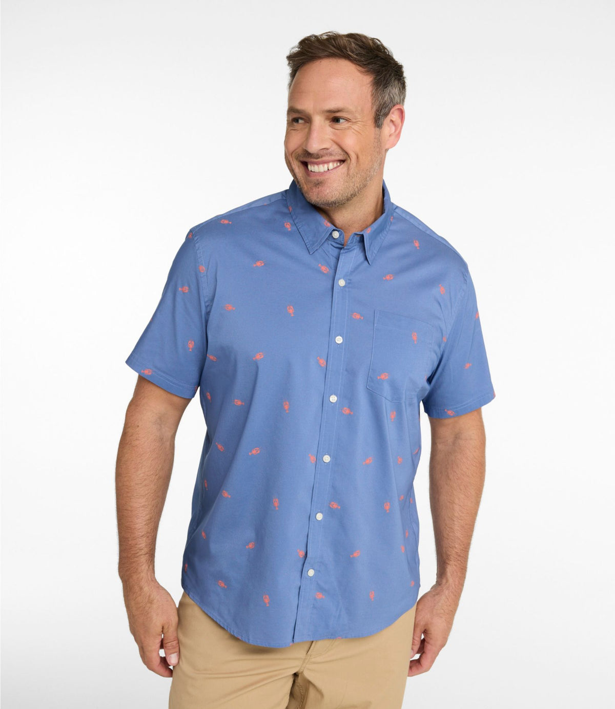 L.L.Bean Men's Comfort Stretch Performance® Shirt, Short-Sleeve, Slightly Fitted Untucked Fit, Print Classic Navy Ducks