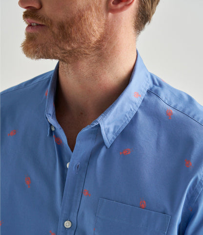 L.L.Bean Men's Comfort Stretch Performance® Shirt, Short-Sleeve, Slightly Fitted Untucked Fit, Print Classic Navy Ducks