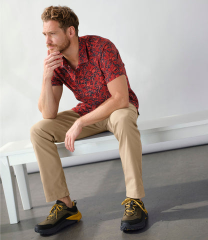 L.L.Bean Men's Ultralight Trail Shirt, Short-Sleeve Print Bone Mountains