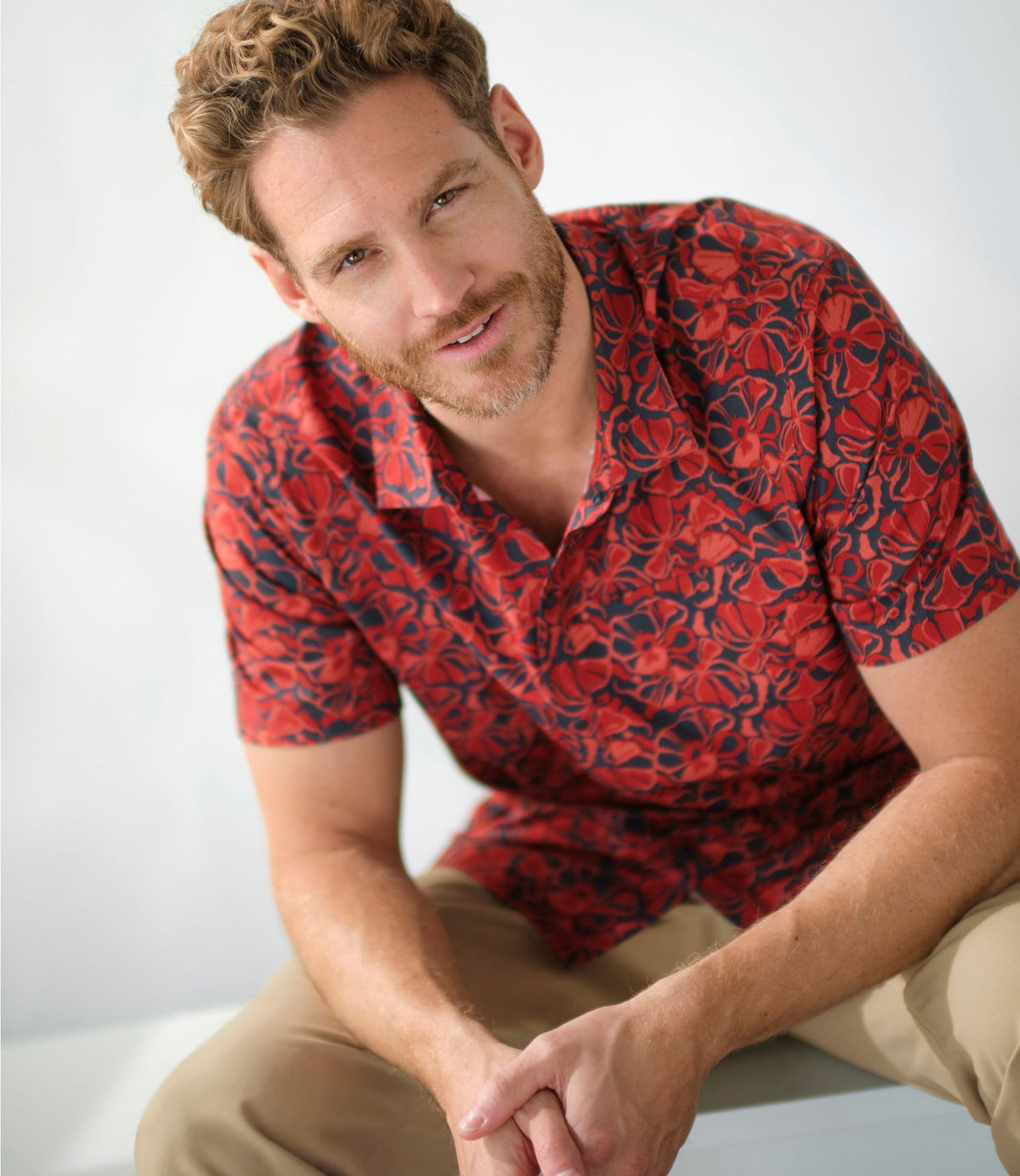 L.L.Bean Men's Ultralight Trail Shirt, Short-Sleeve Print Bone Mountains