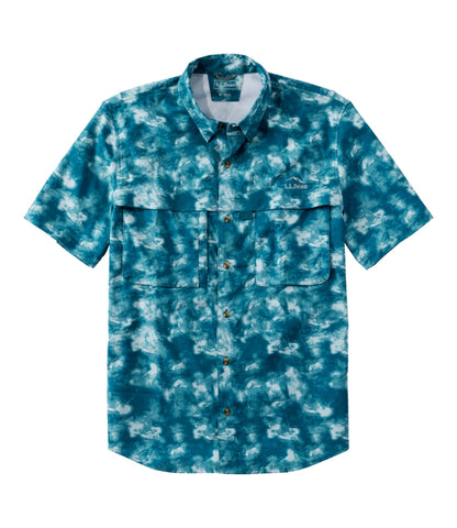 L.L.Bean Men's Tropicwear Shirt, Short-Sleeve Print Deepwater Blue Watercamo