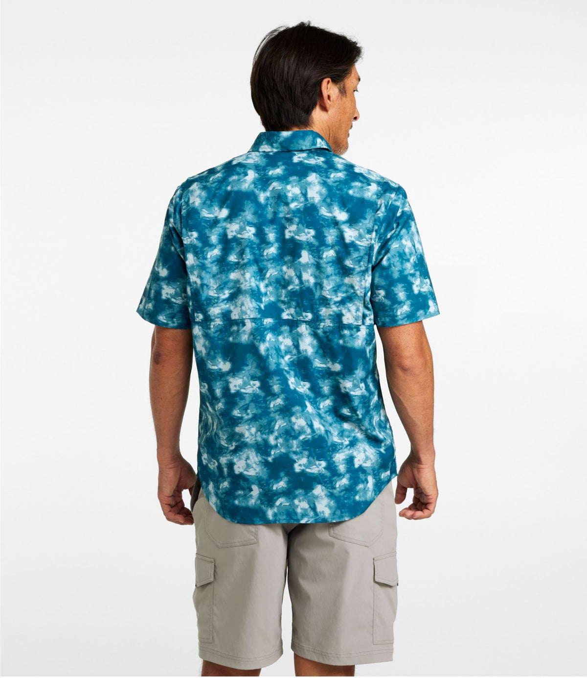 L.L.Bean Men's Tropicwear Shirt, Short-Sleeve Print Deepwater Blue Watercamo